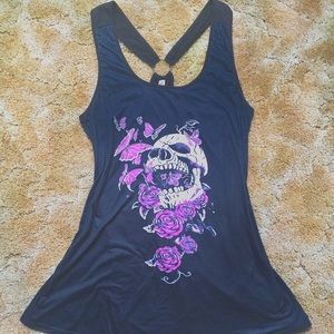 💀 skull n flowers long flowy tank top dress💐